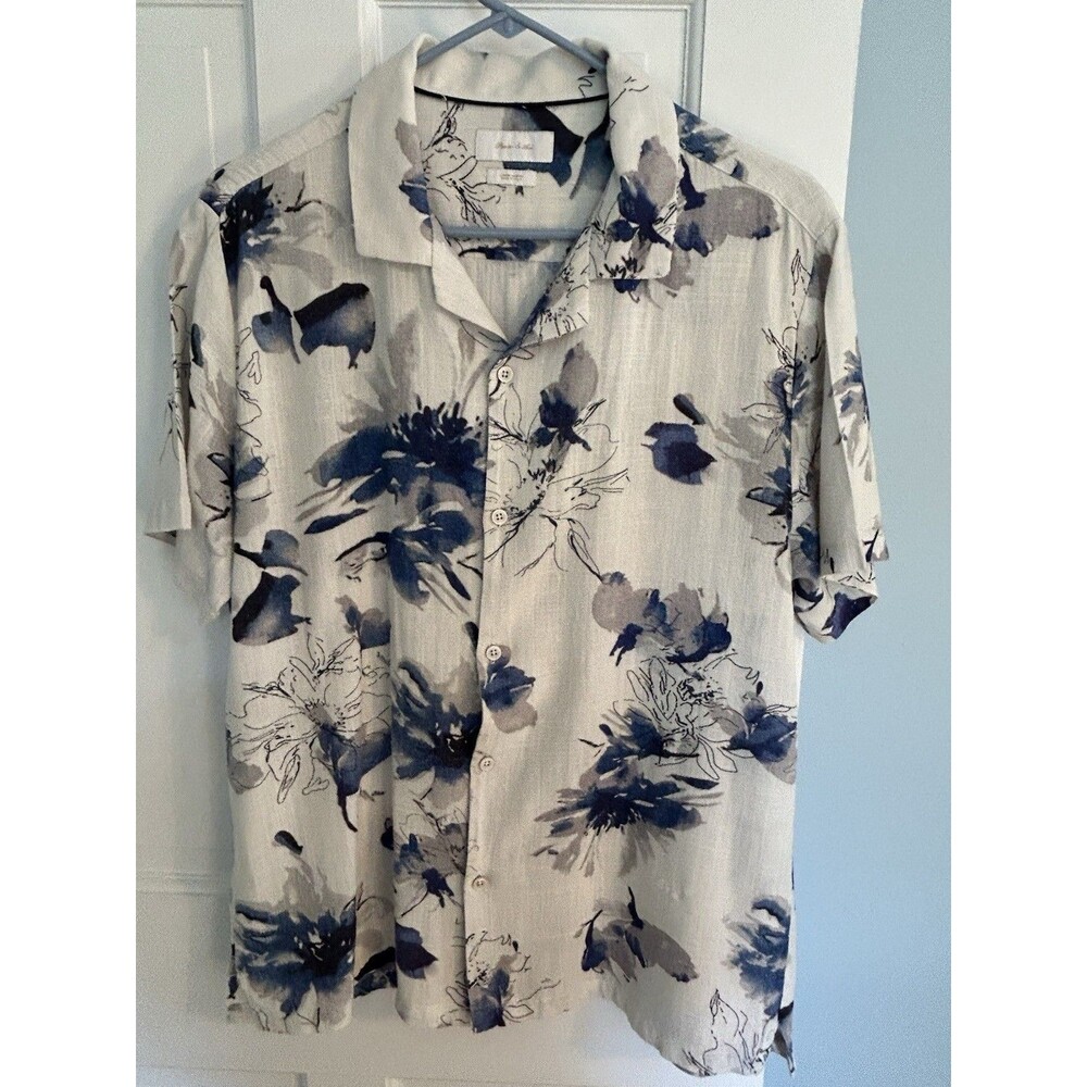 Porter & Ash Men's Floral Linen Blend Short Sleeve Button-Up Shirt